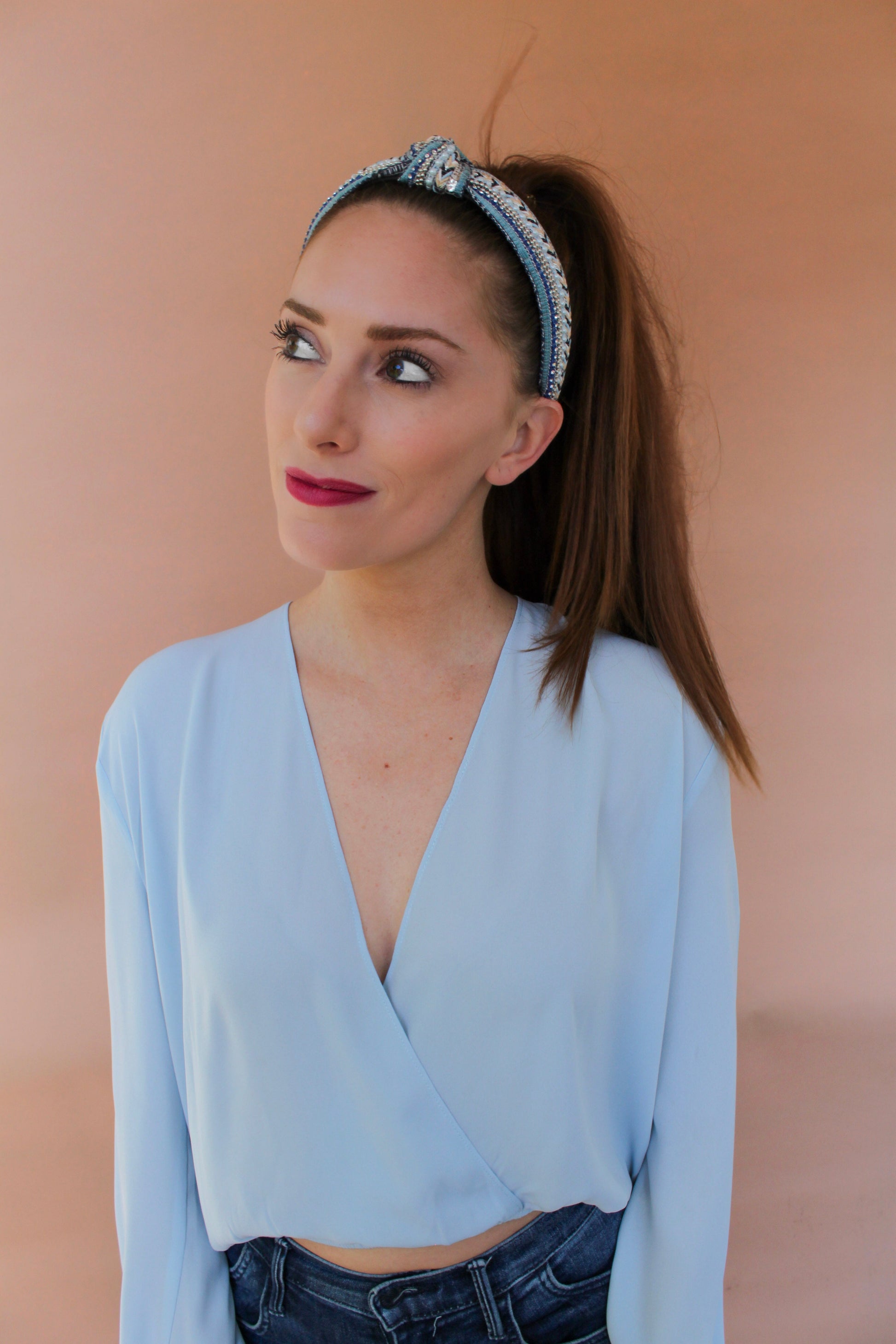 Knotted Embellished Headband | Blue-3