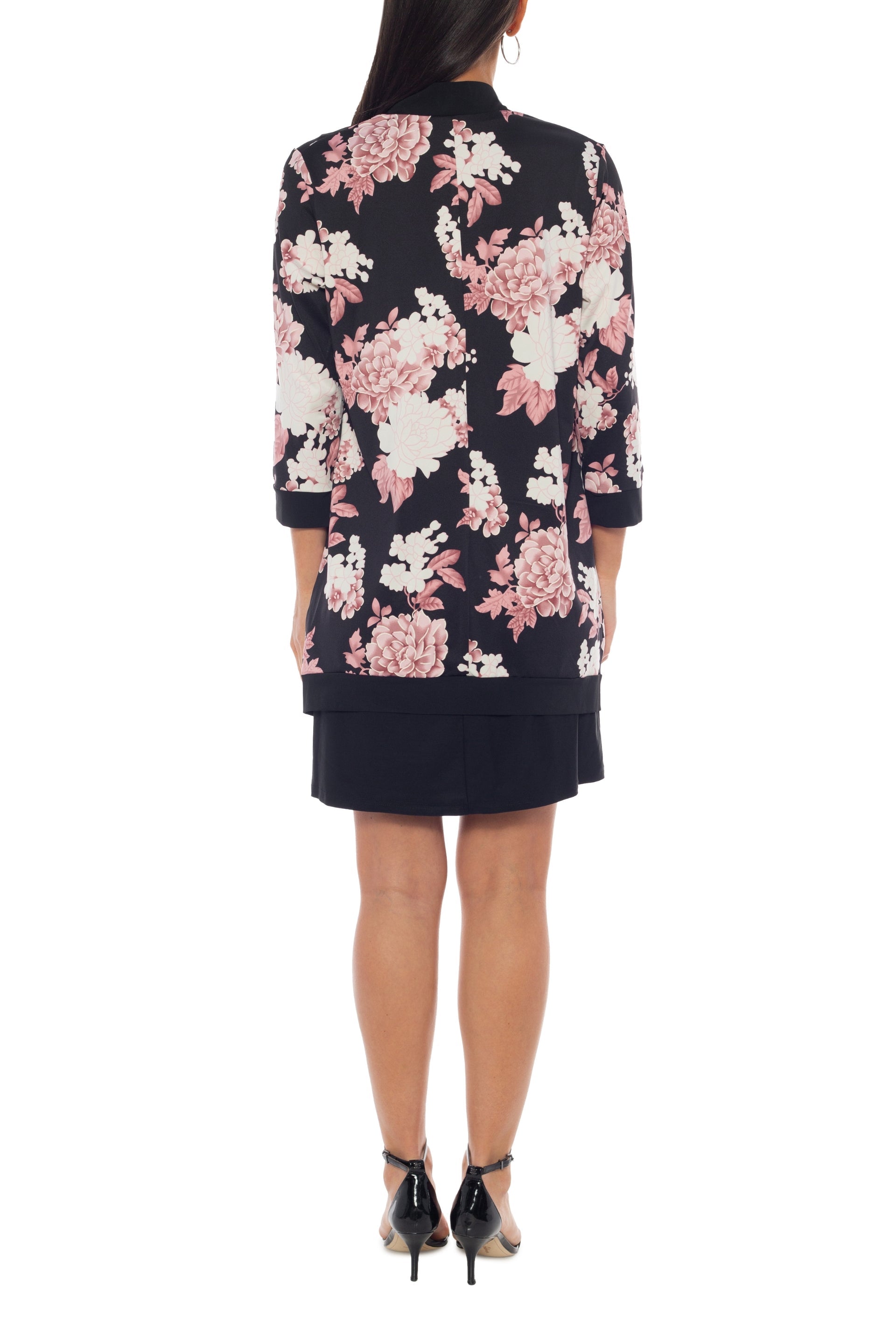 Marina Scoop Neck Sleeveless Sheath Silhouette Top With Open Front Floral Print Jacket-1