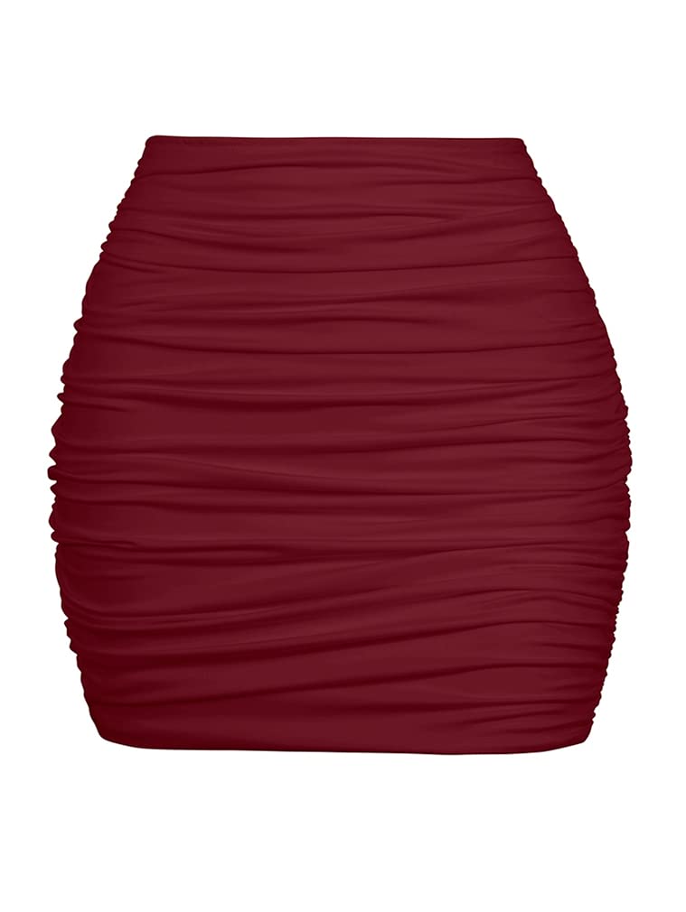 YMDUCH Women's Sexy High Waist Solid Tight Ruched Bodycon Mini Club Skirt