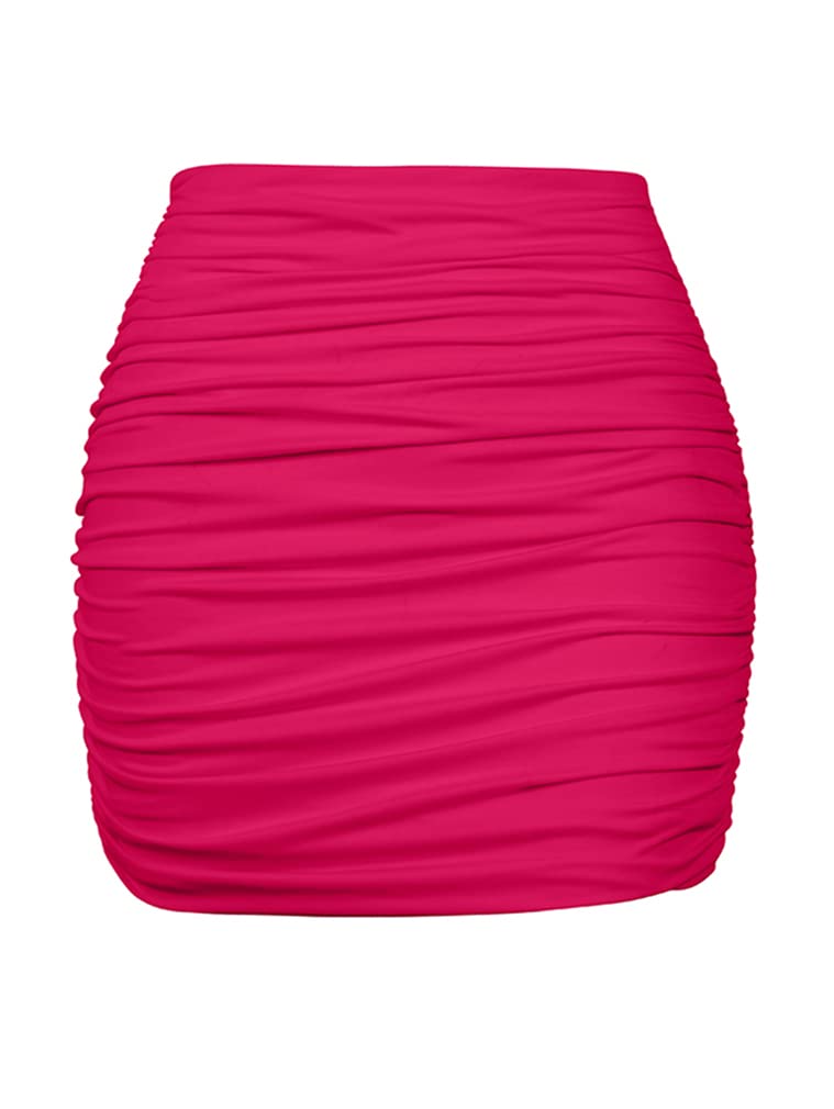 YMDUCH Women's Sexy High Waist Solid Tight Ruched Bodycon Mini Club Skirt