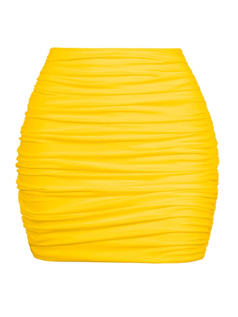 YMDUCH Women's Sexy High Waist Solid Tight Ruched Bodycon Mini Club Skirt