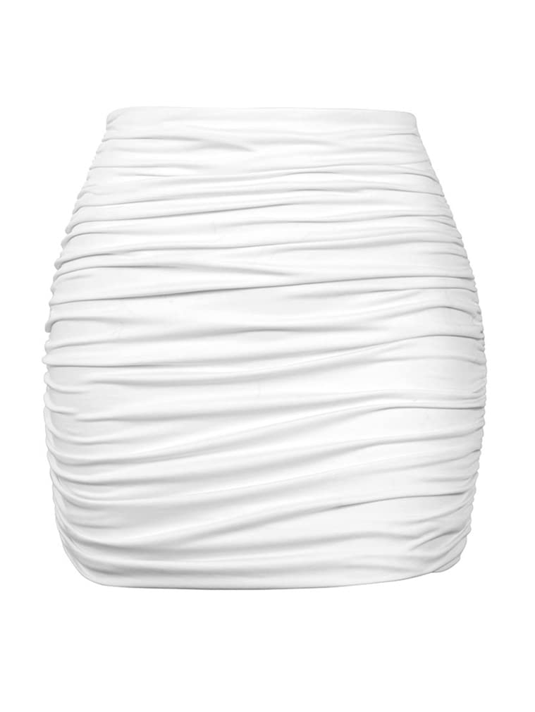 YMDUCH Women's Sexy High Waist Solid Tight Ruched Bodycon Mini Club Skirt