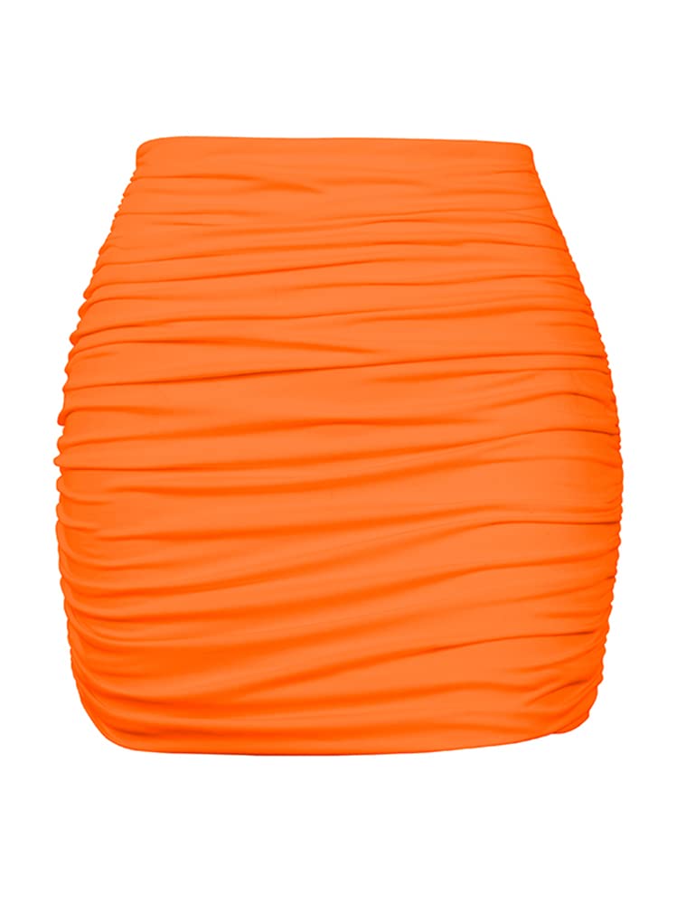 YMDUCH Women's Sexy High Waist Solid Tight Ruched Bodycon Mini Club Skirt