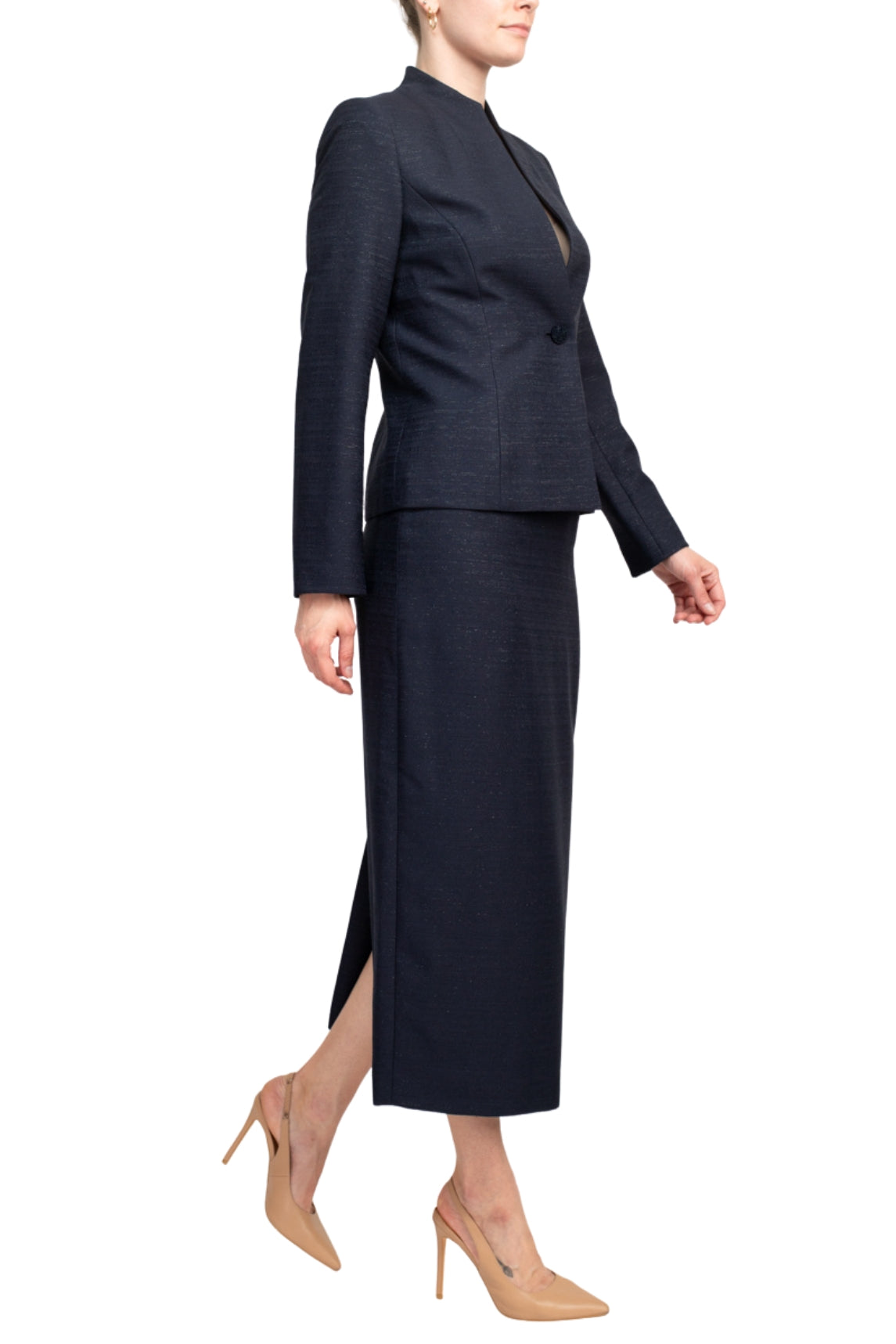 Le Suit Shimmer Tweed One Button No Pocket Jacket and Column Skirt Set-1