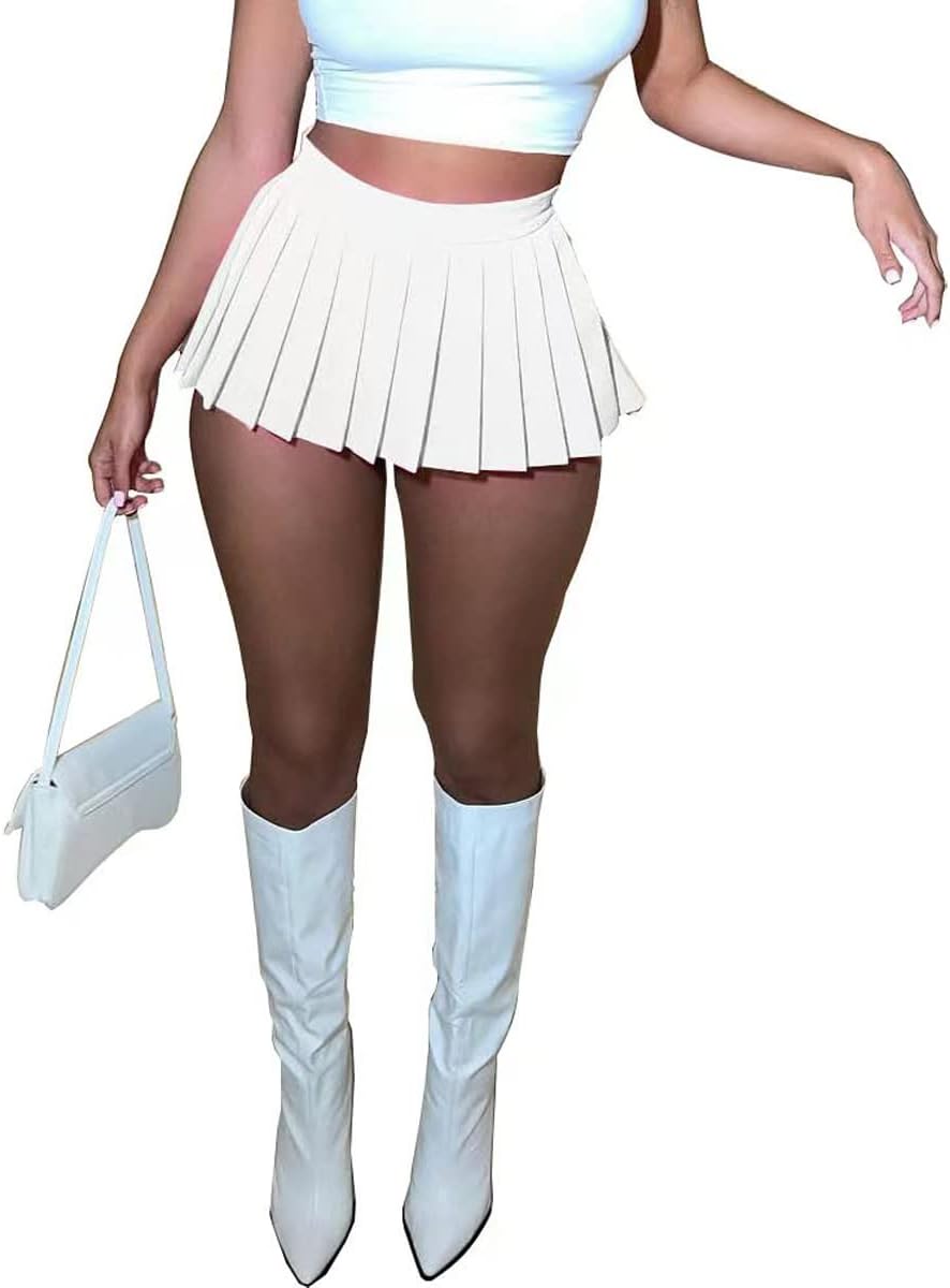 Women's Mini Pleated Skirts Sexy Club Y2k High Wiast Stretchy Tennis Skater A-line Skirt