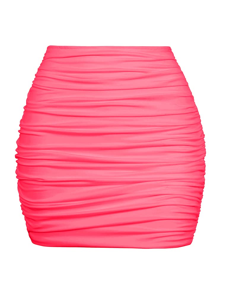 YMDUCH Women's Sexy High Waist Solid Tight Ruched Bodycon Mini Club Skirt