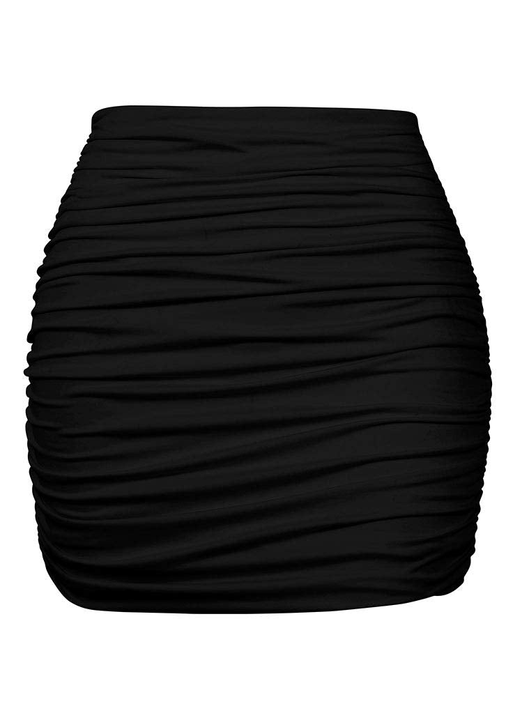 YMDUCH Women's Sexy High Waist Solid Tight Ruched Bodycon Mini Club Skirt