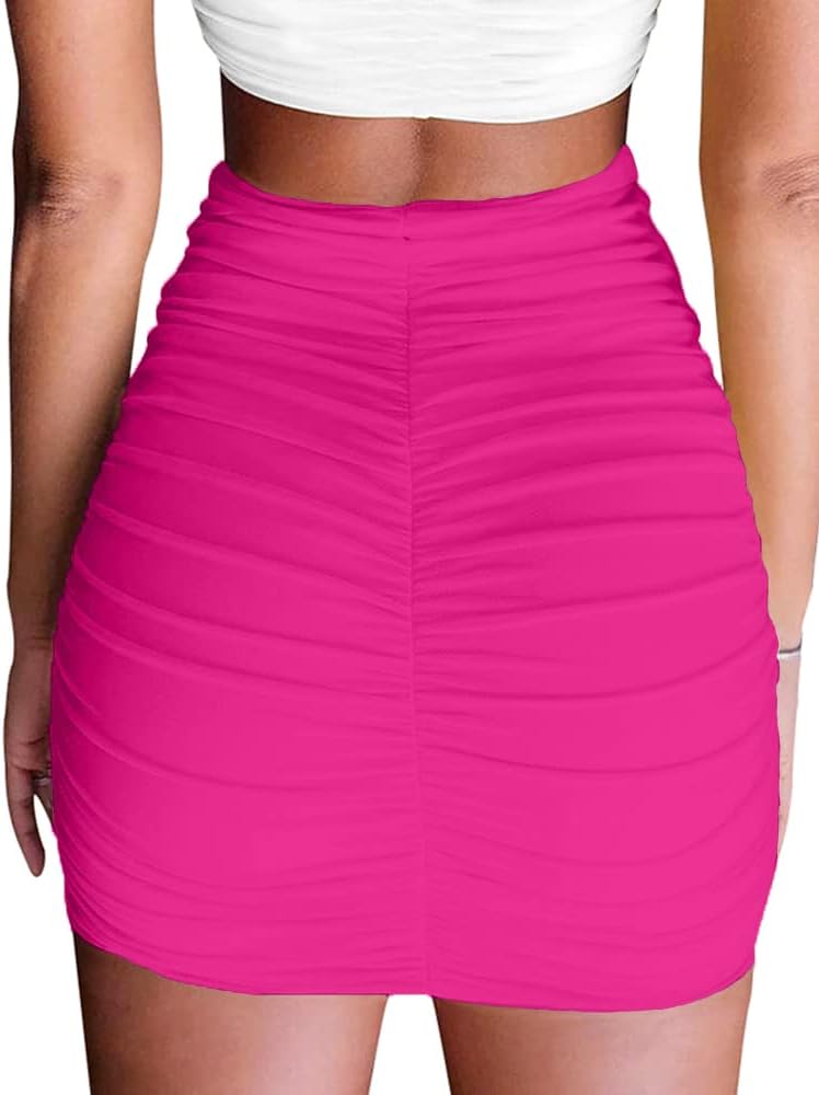 Women's Stretch High Waist Ruched Bodycon Double Layer Casual Mini Skirt