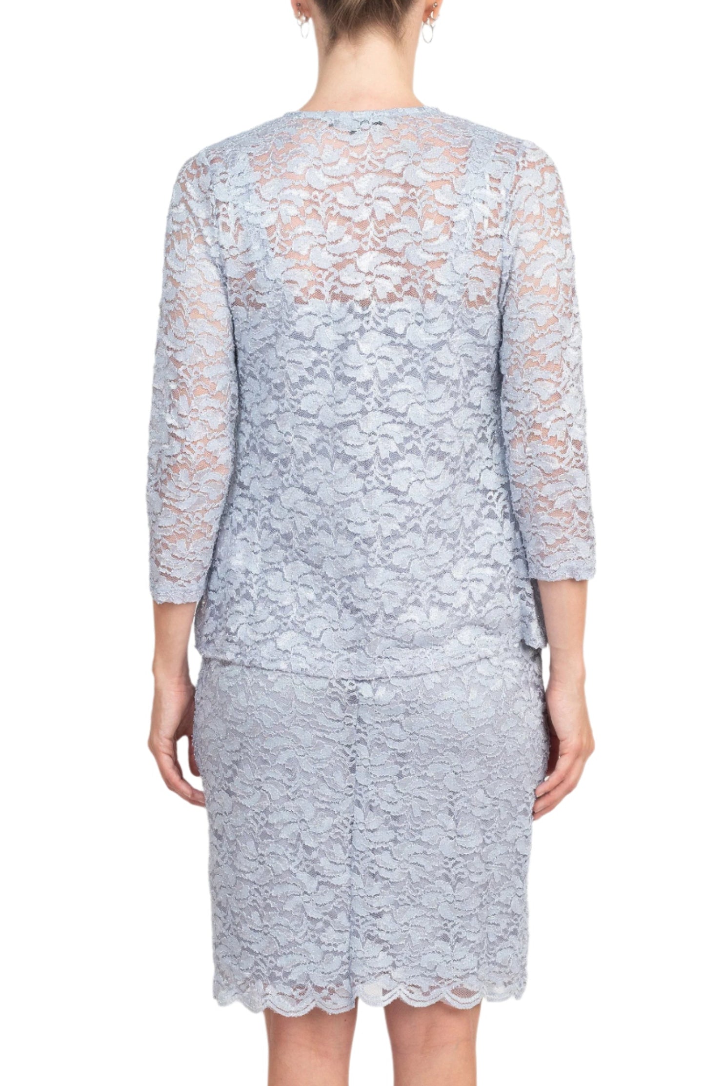 Marina Square Neck Sleeveless Sheath Zipper back with Matching 3/4 Sleeve Jacket Mesh Dress-3