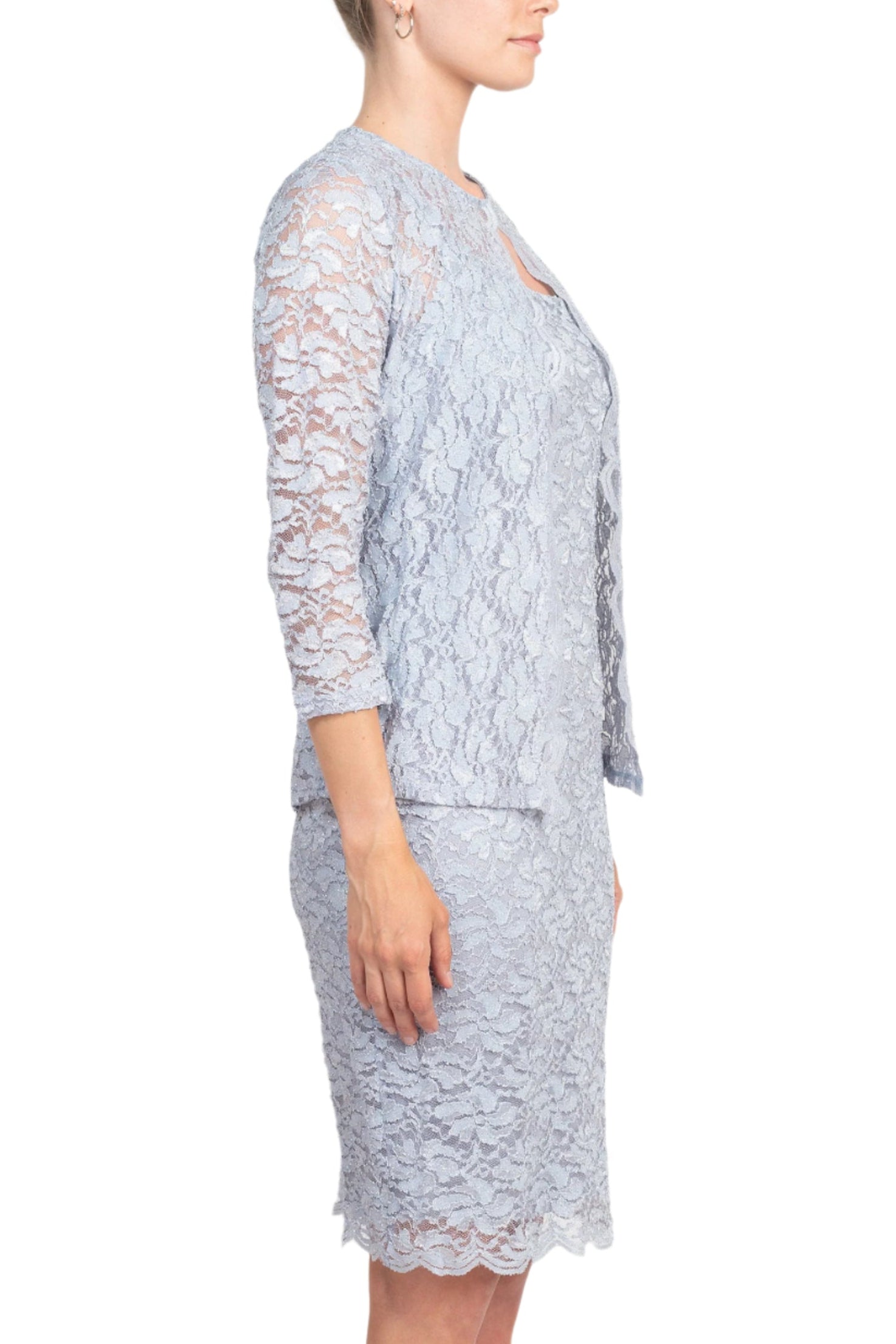 Marina Square Neck Sleeveless Sheath Zipper back with Matching 3/4 Sleeve Jacket Mesh Dress-2