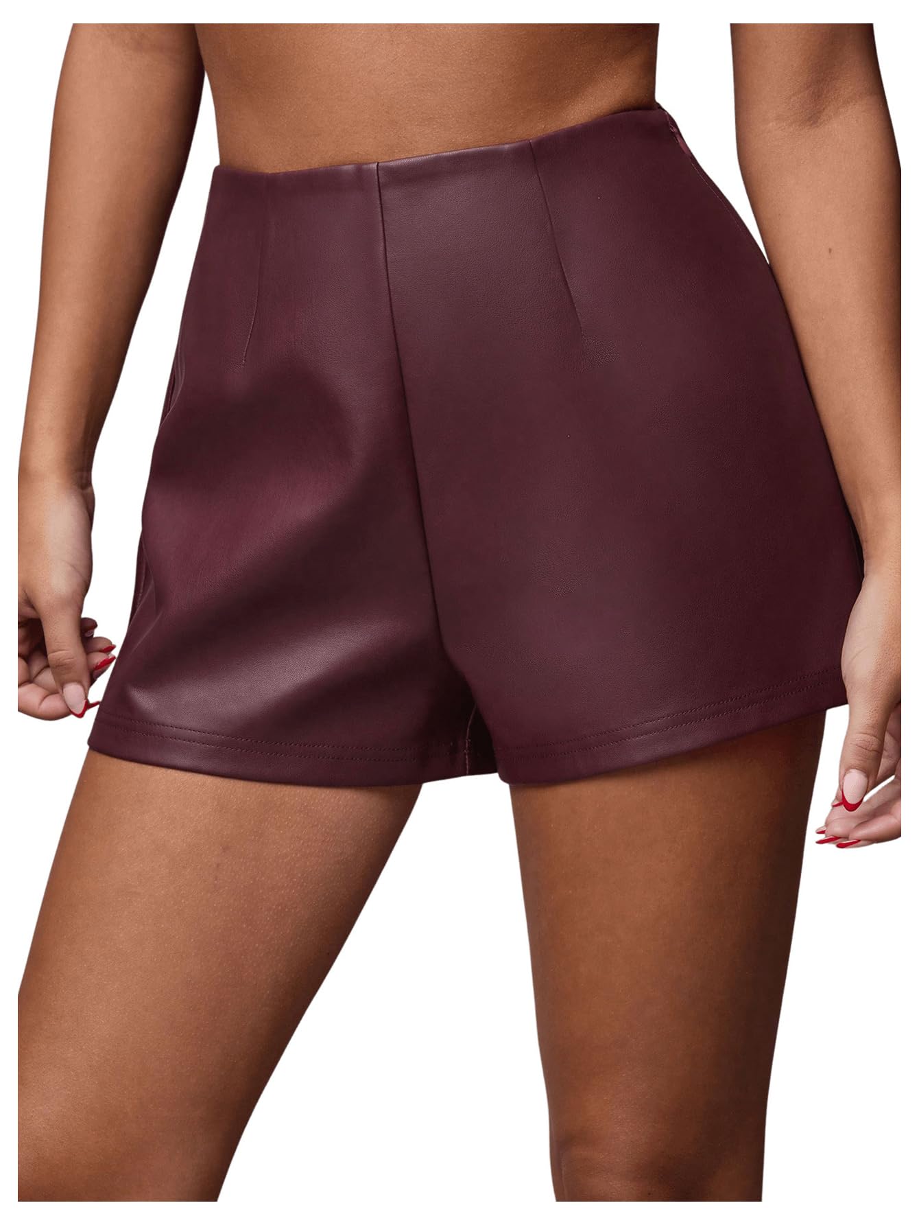Floerns Women's Sexy High Waisted Faux Leather Shorts Drawstring Lace Up Festival Rave Shorts