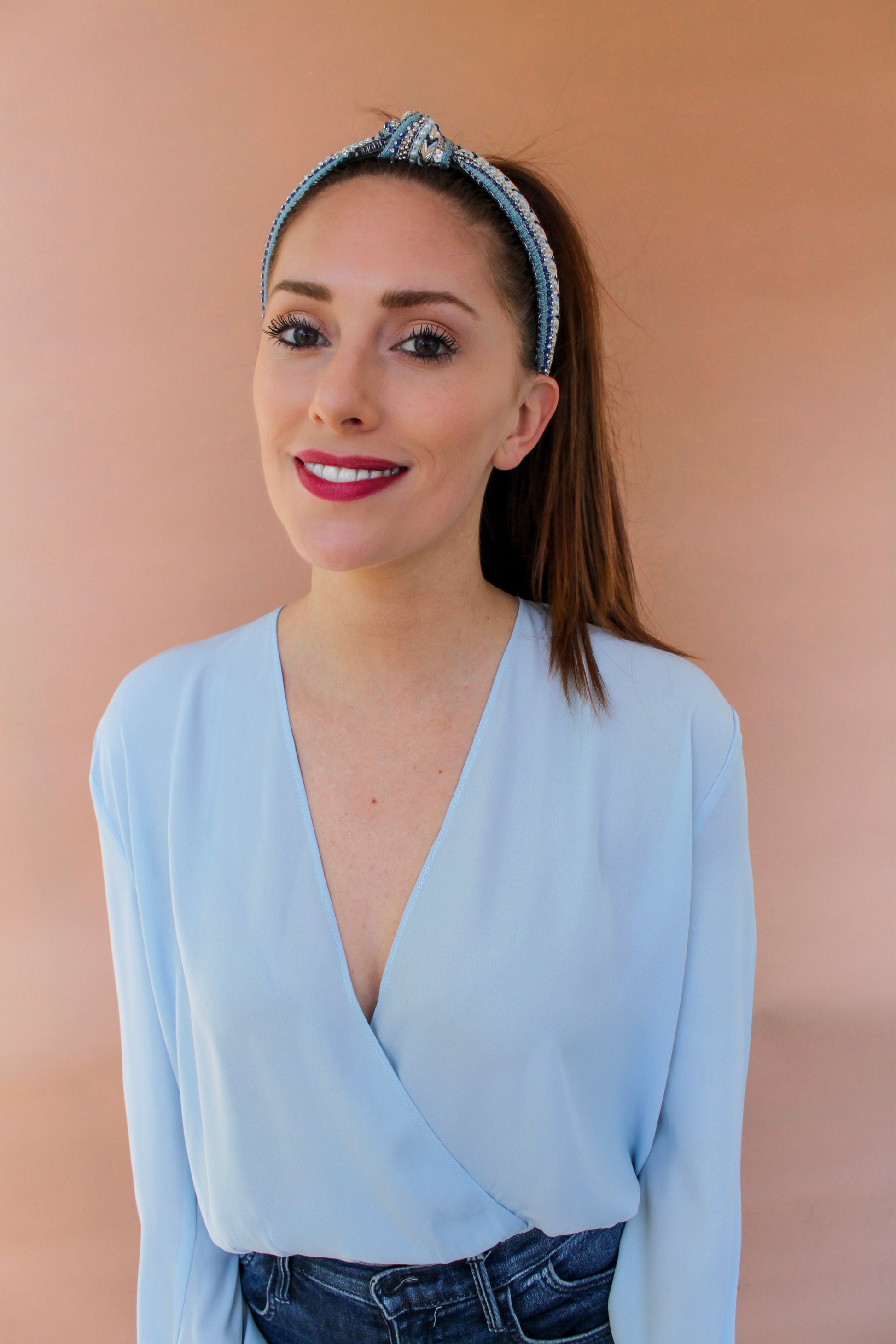 Knotted Embellished Headband | Blue-2