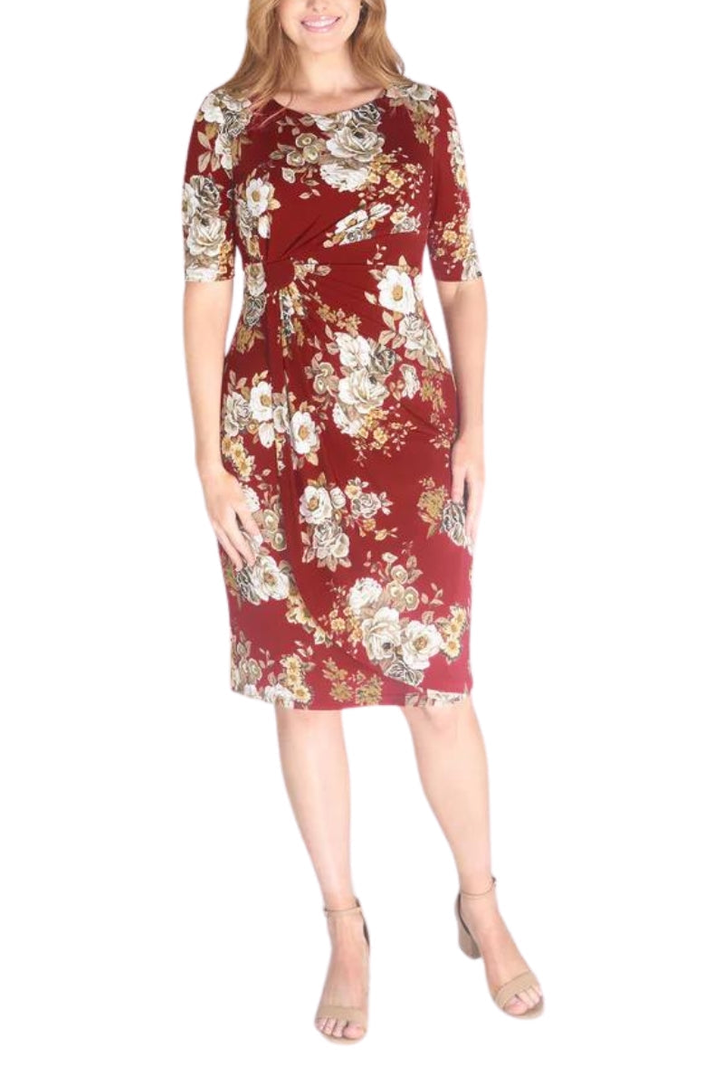 Connected Apparel Short Sleeve Knee Length Faux Wrap Dress-0