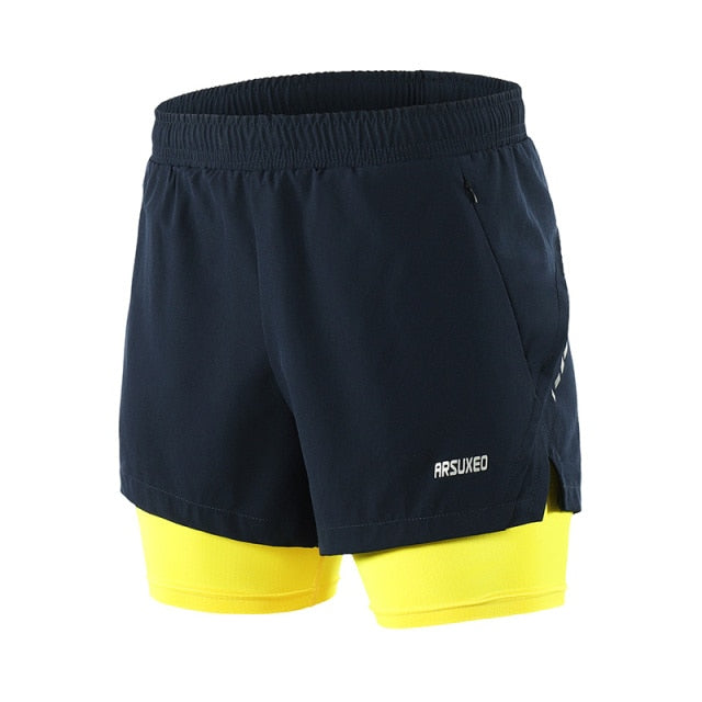 Men Running Shorts 2 in 1 Sports Shorts Quick Dry Active Training Exercise Jogging Gym Shorts With Zipper Pockets-5