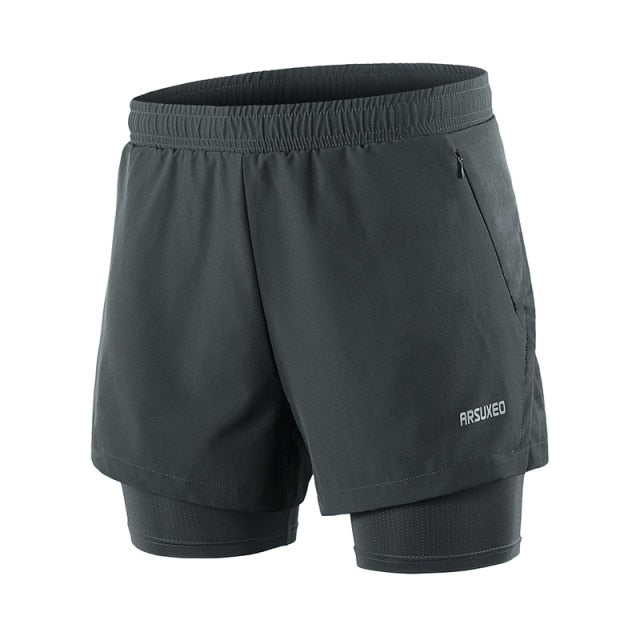 Men Running Shorts 2 in 1 Sports Shorts Quick Dry Active Training Exercise Jogging Gym Shorts With Zipper Pockets-6