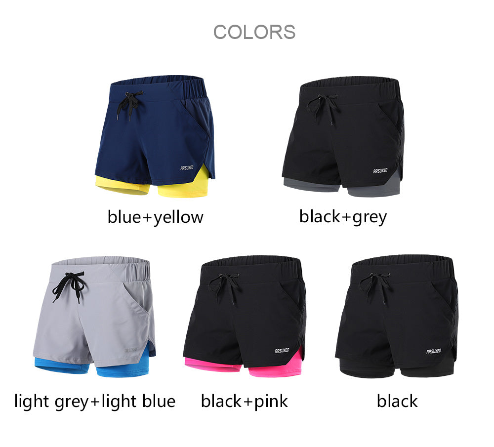 Running Shorts Women 2 in 1 Elastic Waist Gym Jogging Fitness Sports Short Female Reflective Breathable-1