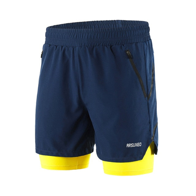 Running Shorts 2 in 1 Quick Dry Athletic Training Exercise Jogging Sports Gym Shorts With Zipper Pocket-2