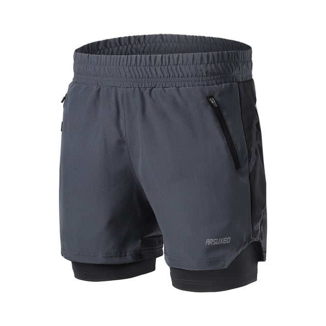 Running Shorts 2 in 1 Quick Dry Athletic Training Exercise Jogging Sports Gym Shorts With Zipper Pocket-3