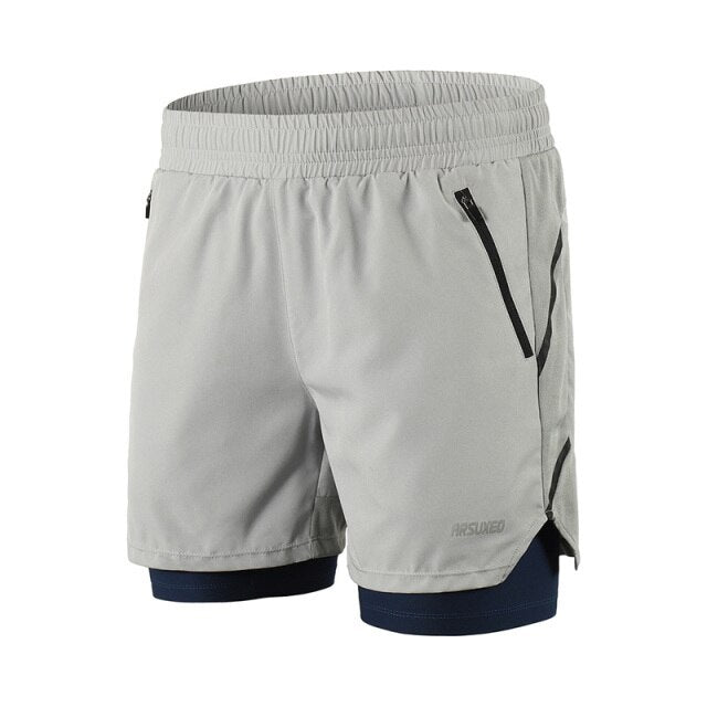 Running Shorts 2 in 1 Quick Dry Athletic Training Exercise Jogging Sports Gym Shorts With Zipper Pocket-5