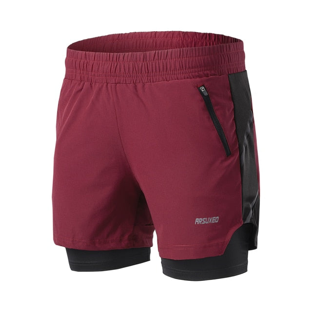 Running Shorts 2 in 1 Quick Dry Athletic Training Exercise Jogging Sports Gym Shorts With Zipper Pocket-6