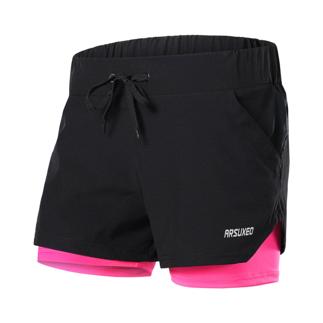 Running Shorts Women 2 in 1 Elastic Waist Gym Jogging Fitness Sports Short Female Reflective Breathable-5