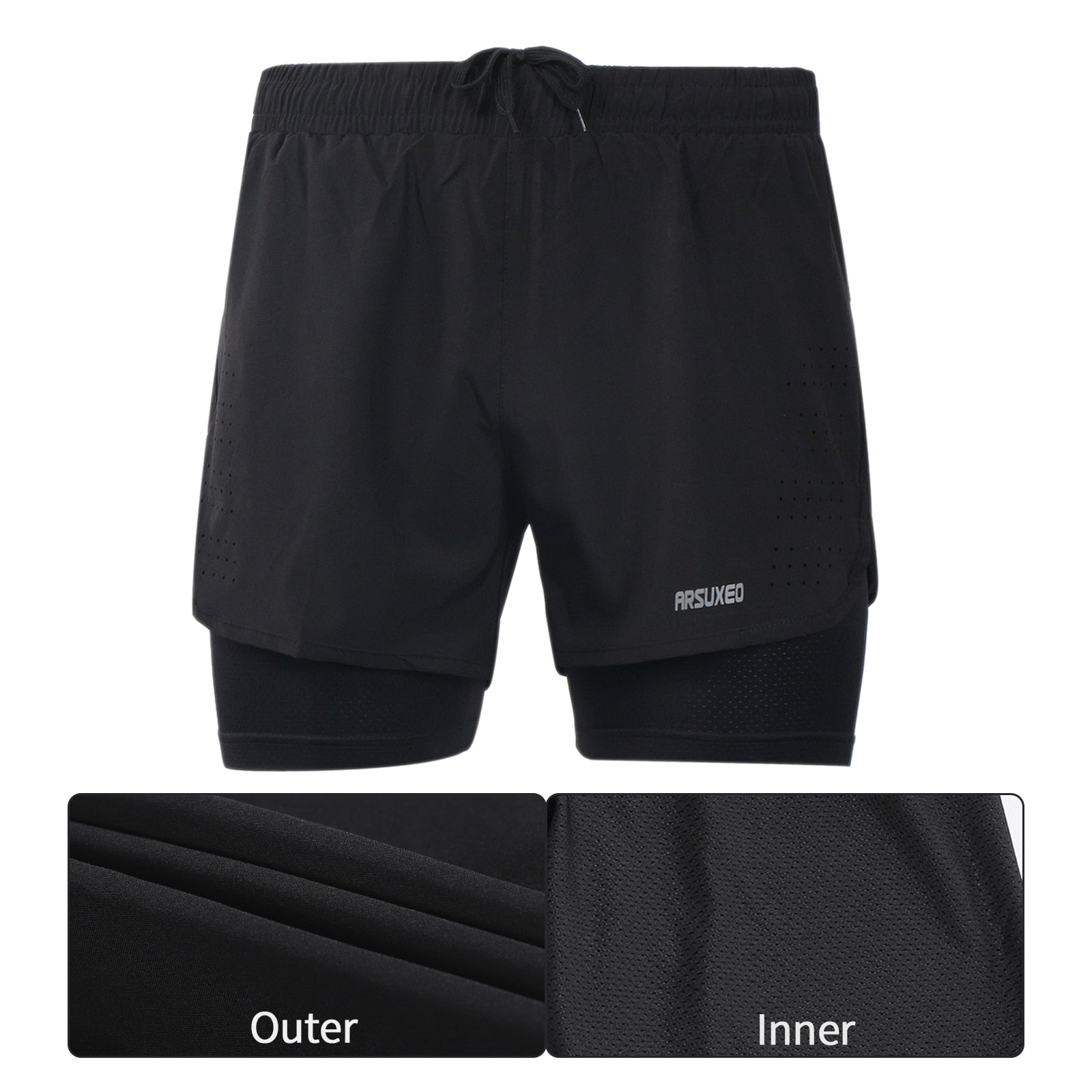 Men Running Shorts Outdoor Sports Training Exercise Jogging Gym Fitness 2 in 1 Shorts with Longer Liner Quick dry-1