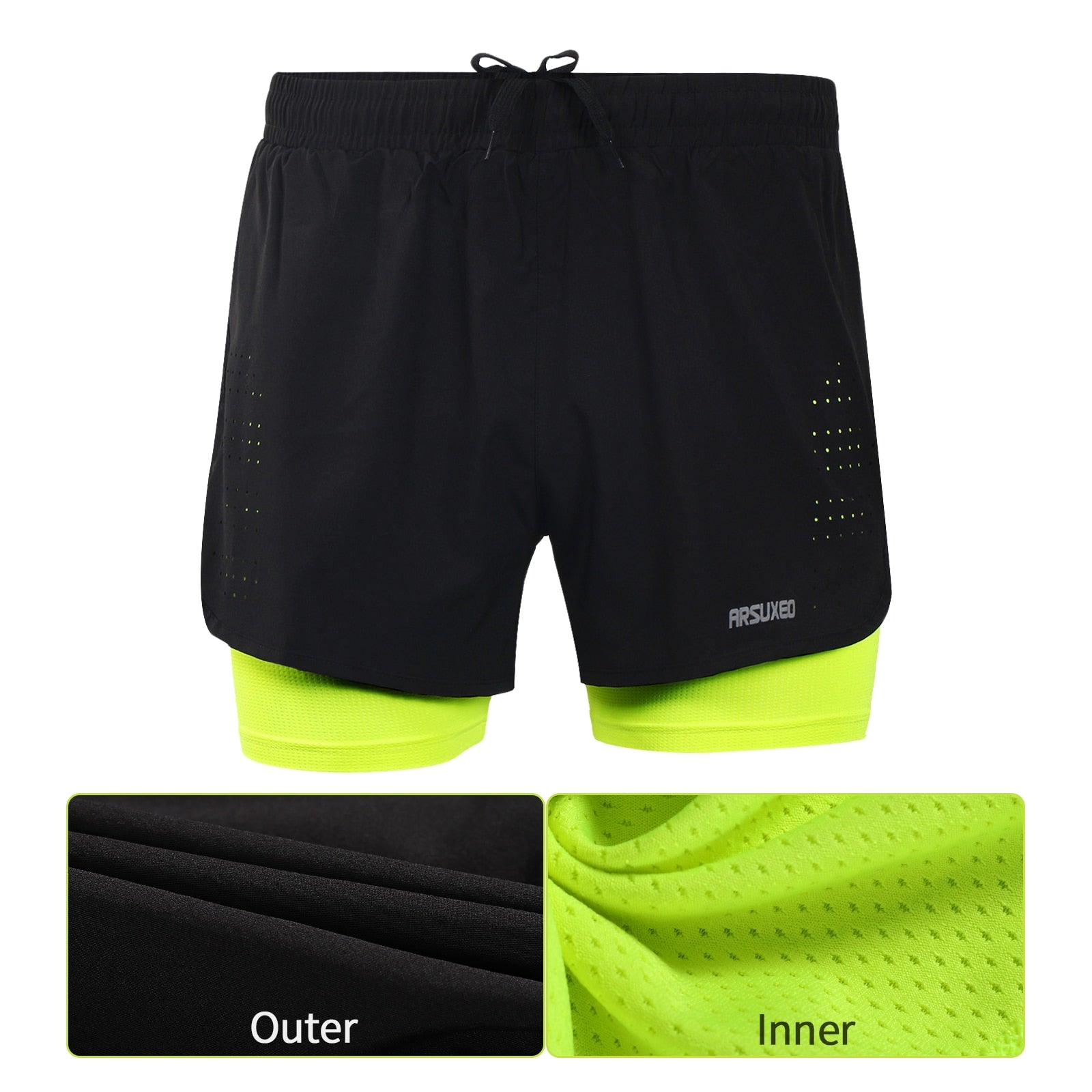 Men Running Shorts Outdoor Sports Training Exercise Jogging Gym Fitness 2 in 1 Shorts with Longer Liner Quick dry-2