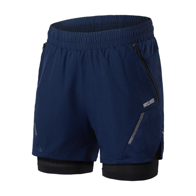 Men Running Shorts Dry Fit 2 in 1 Gym Crossfit Sports Fitness Jogging Workout Training Clothes-6