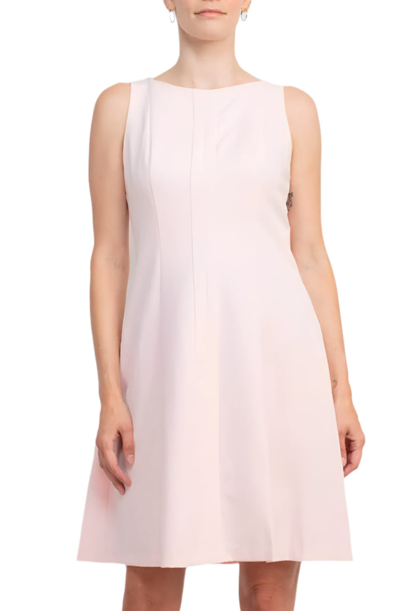 T Tahari Boat Neck Sleeveless Banded Zipper Back Fit and Flare Crepe Dress-1