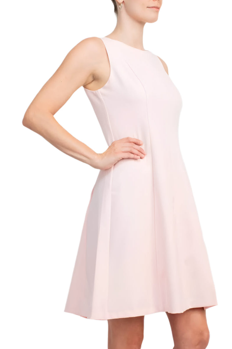 T Tahari Boat Neck Sleeveless Banded Zipper Back Fit and Flare Crepe Dress-2