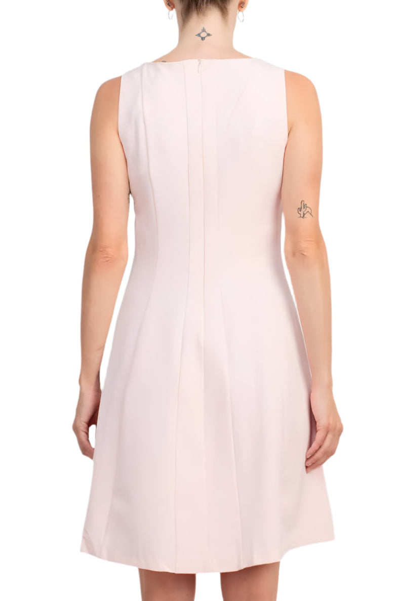T Tahari Boat Neck Sleeveless Banded Zipper Back Fit and Flare Crepe Dress-3